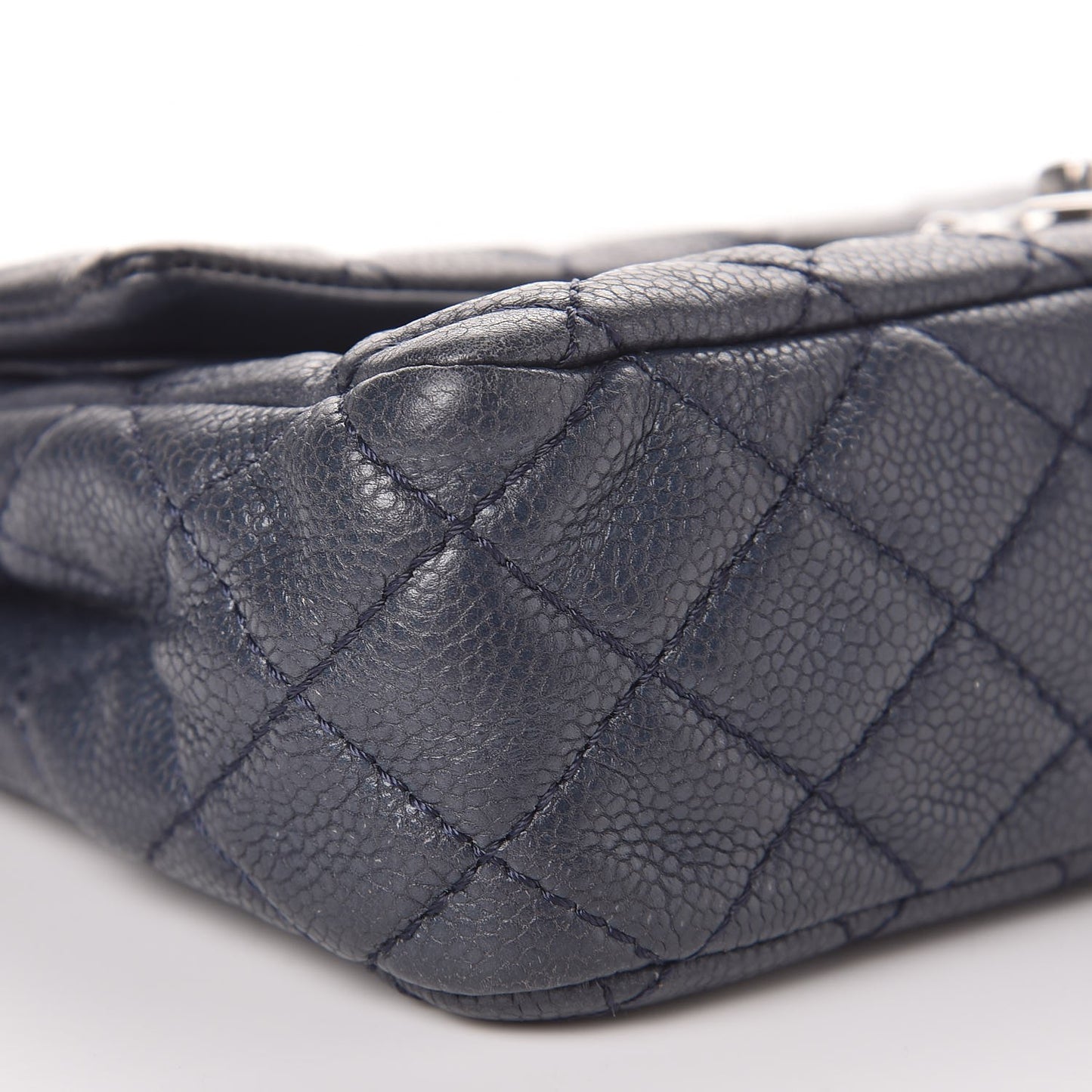 Washed Caviar Quilted Medium Double Flap Dark Blue