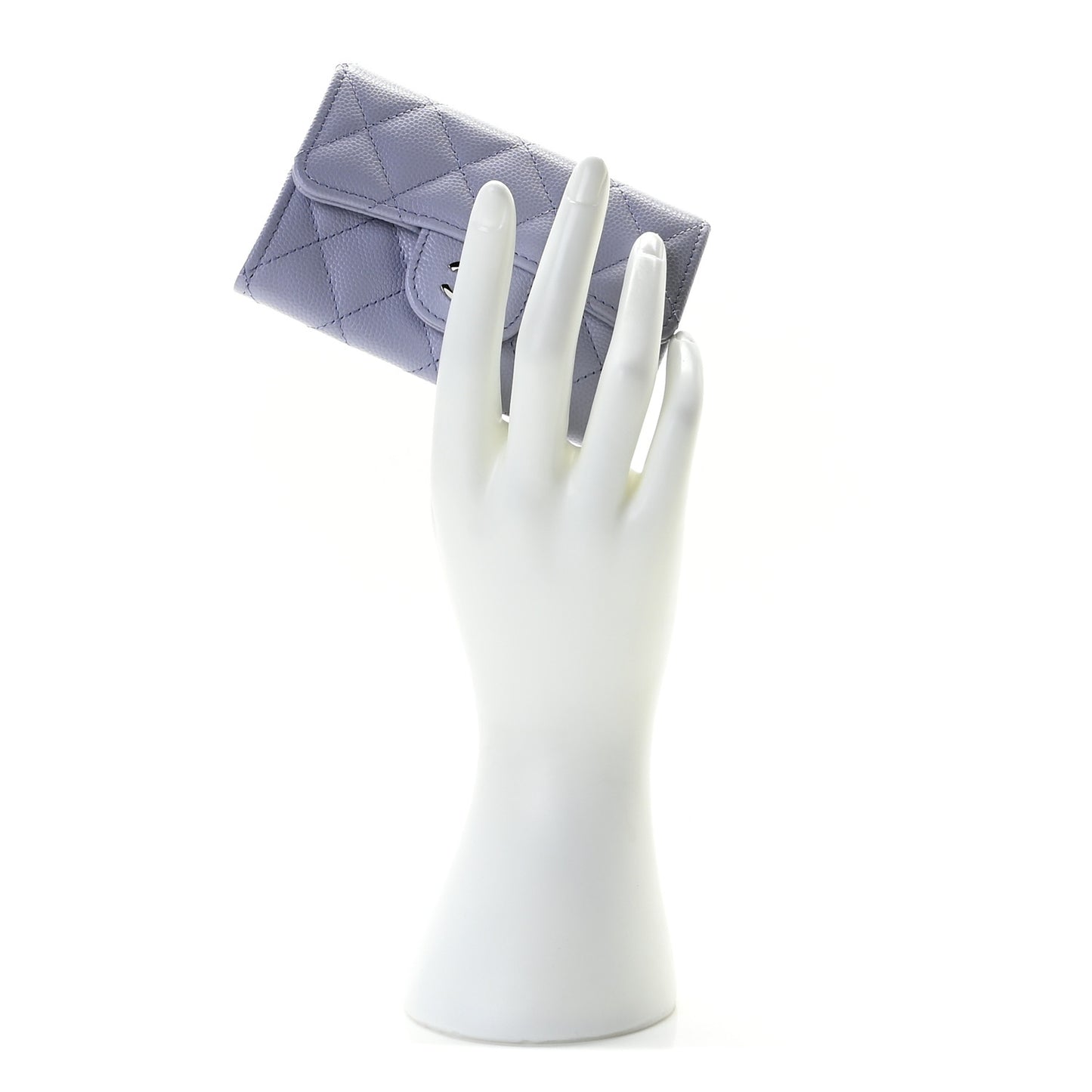 Caviar Quilted Flap Card Holder Wallet Light Purple