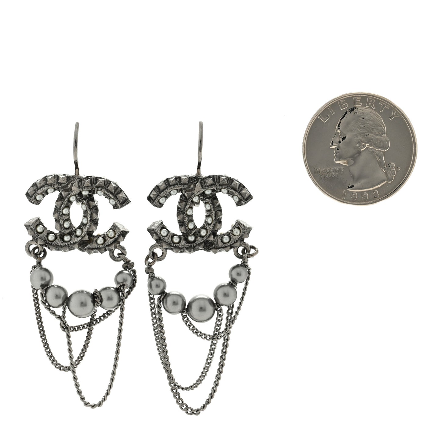 Ruthenium Spike Beaded CC Drop Earrings Grey