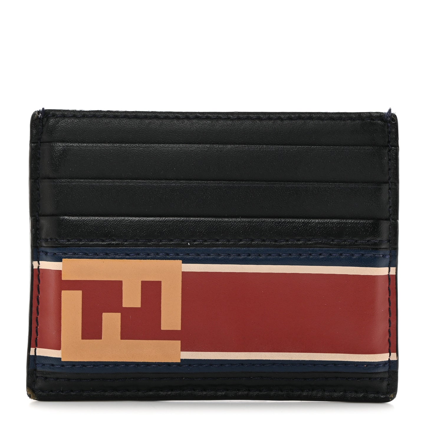 Vitello Stripe FF Card Holder Navy Multicolor