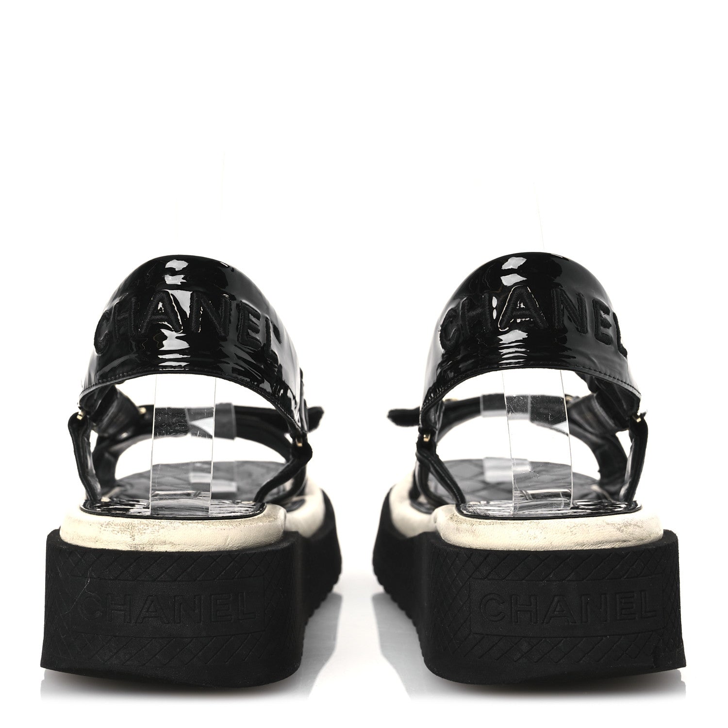 Chanel Lambskin Patent Logo Platform Sandals 39 Black 12 of 30