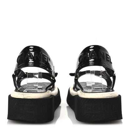 Chanel Lambskin Patent Logo Platform Sandals 39 Black 12 of 30