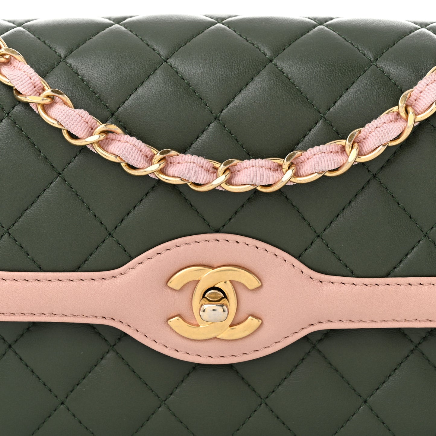 Lambskin Quilted Bi-Color Flap Green Pink