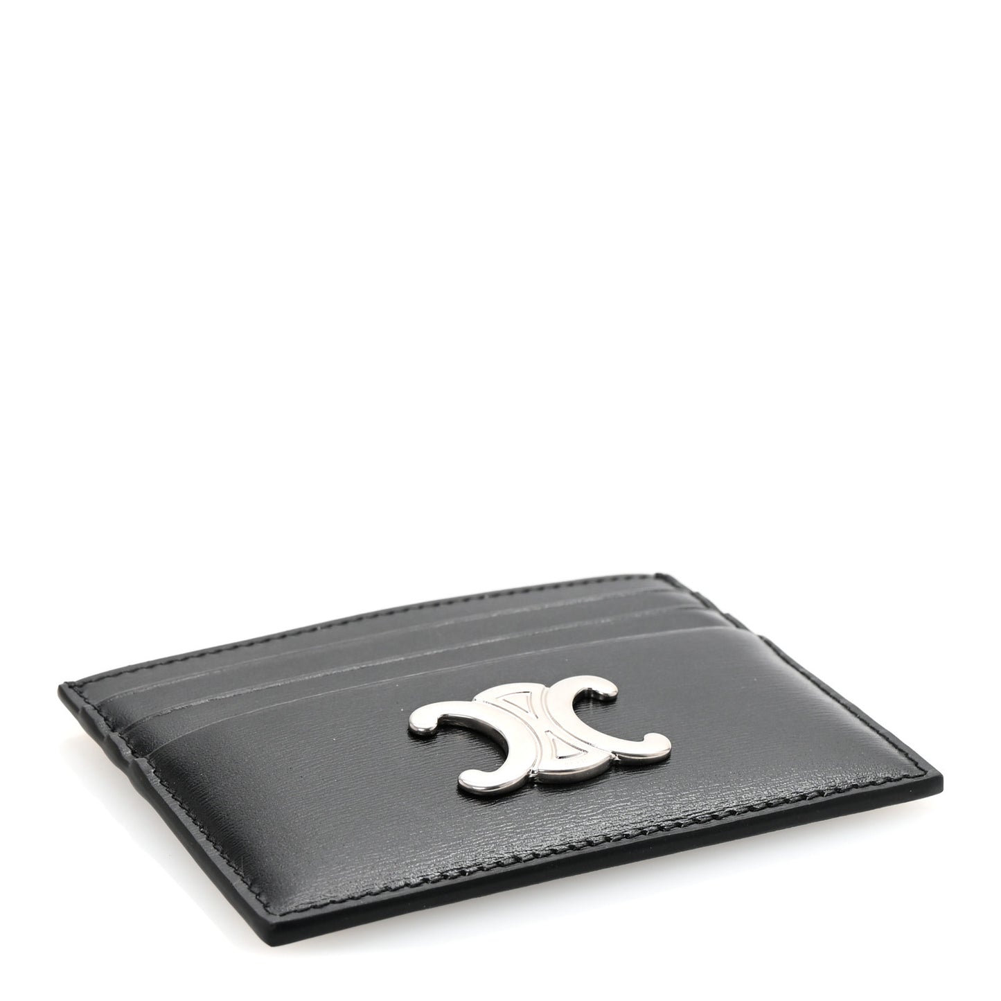 Shiny Calfskin Triomphe Card Holder Black Black
