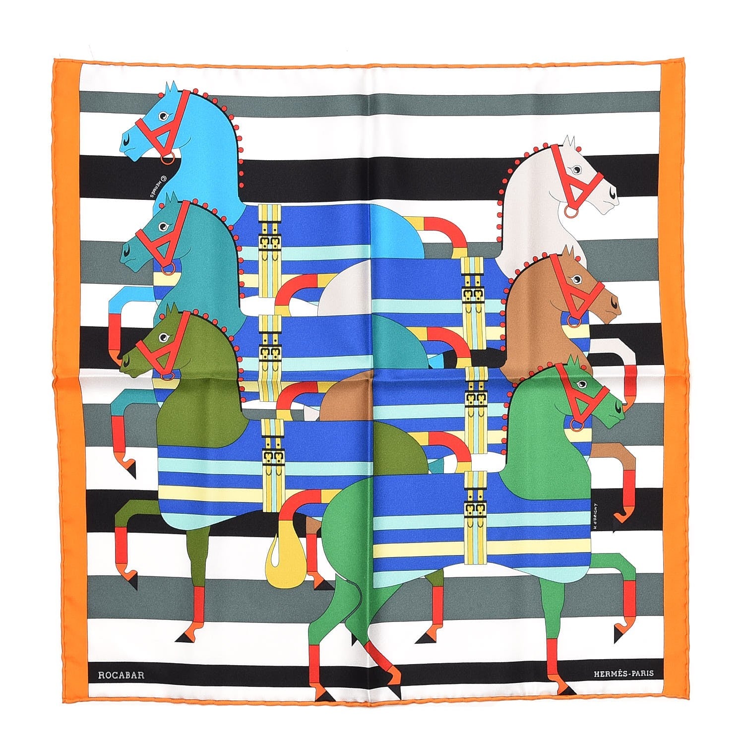 Hermes Silk Rocabar Pocket Square Orange Bleu Vert 1 of 6