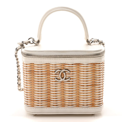 Chanel Calfskin Raffia Small Vanity Case Bag White Beige 1 of 11