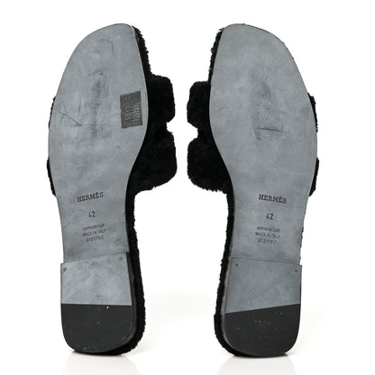 Hermes Woolskin Oran Sandals 42 Black 5 of 7