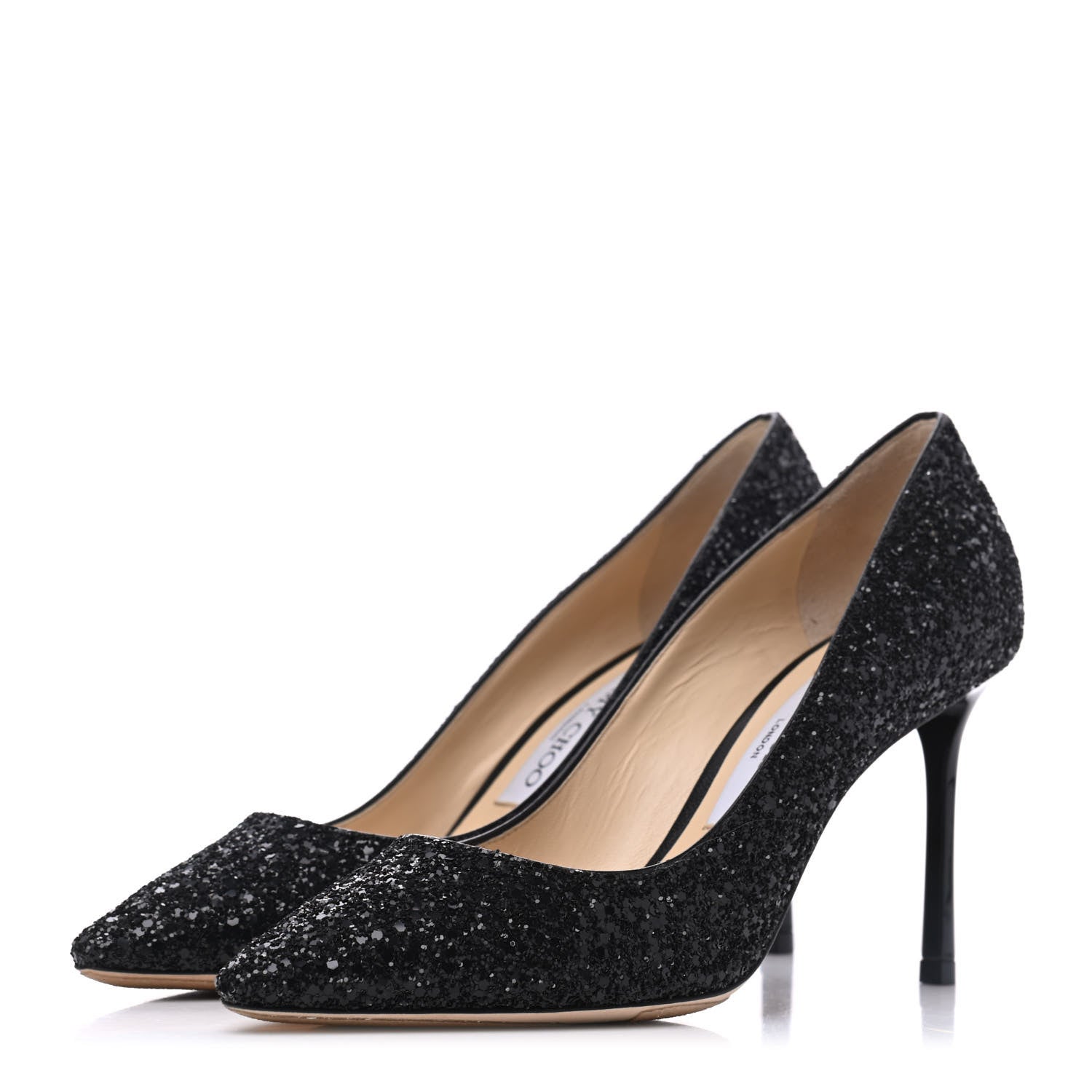 Jimmy Choo Coarse Glitter Pointy Toe Romy 85 Pumps 37 Black 3 of 18