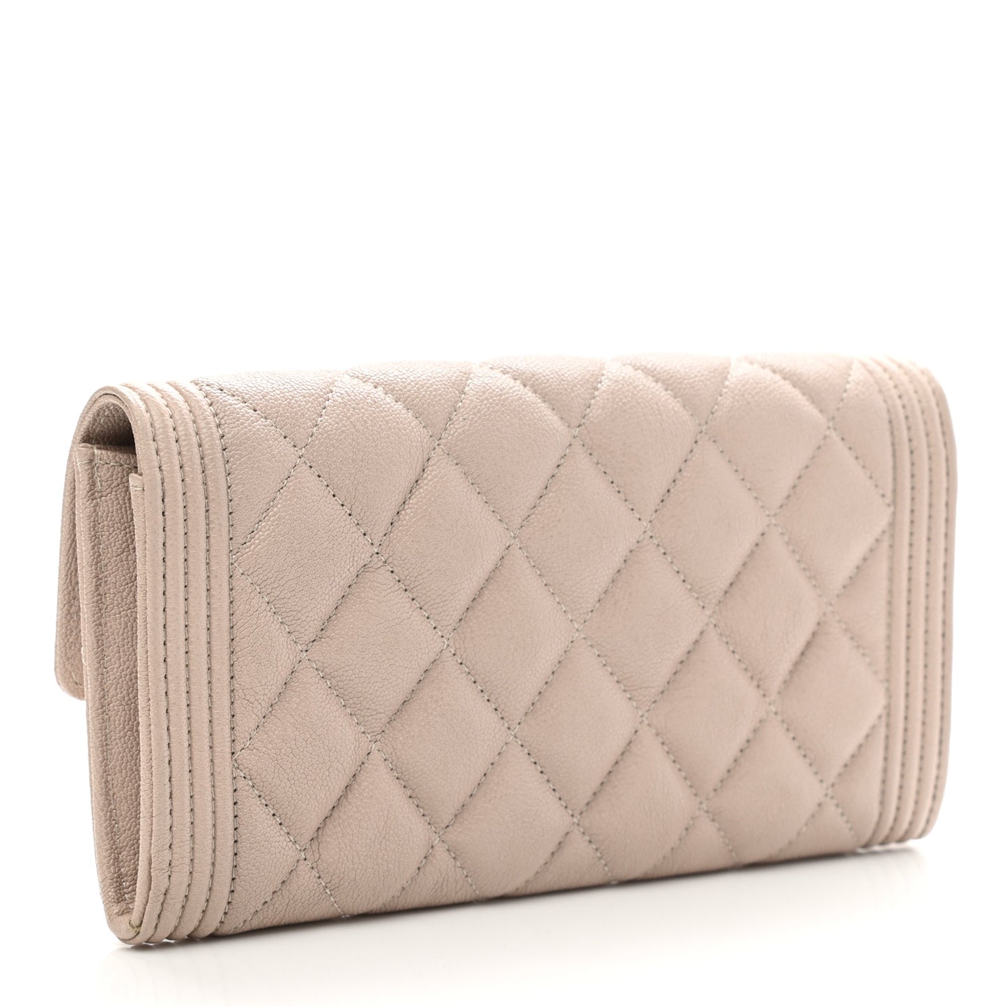Caviar Quilted Large Boy Gusset Flap Wallet Beige