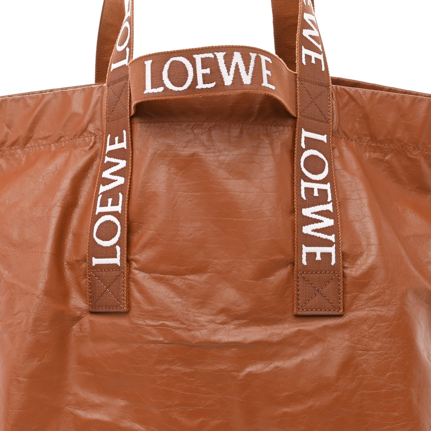 Paper Calfskin Fold Shopper Tote Tan