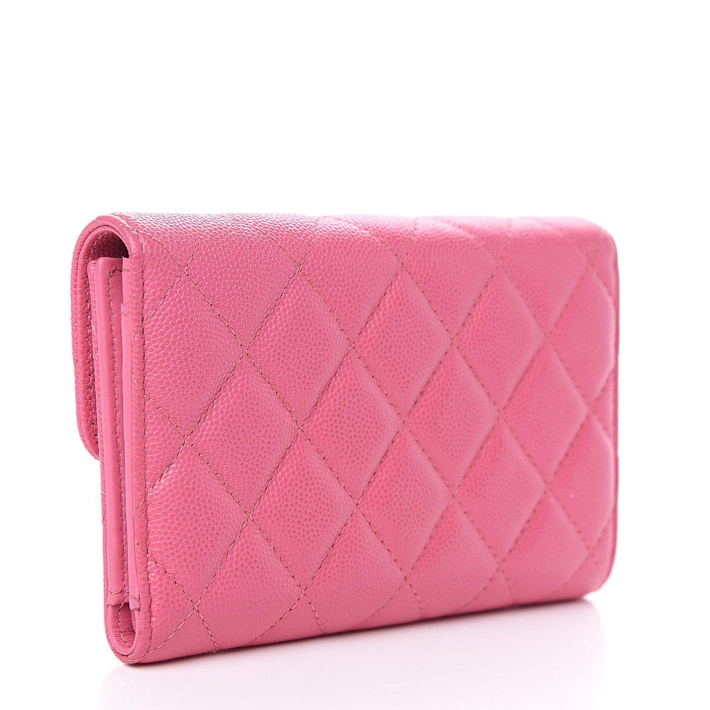 Iridescent Caviar Quilted Medium Flap Wallet Pink
