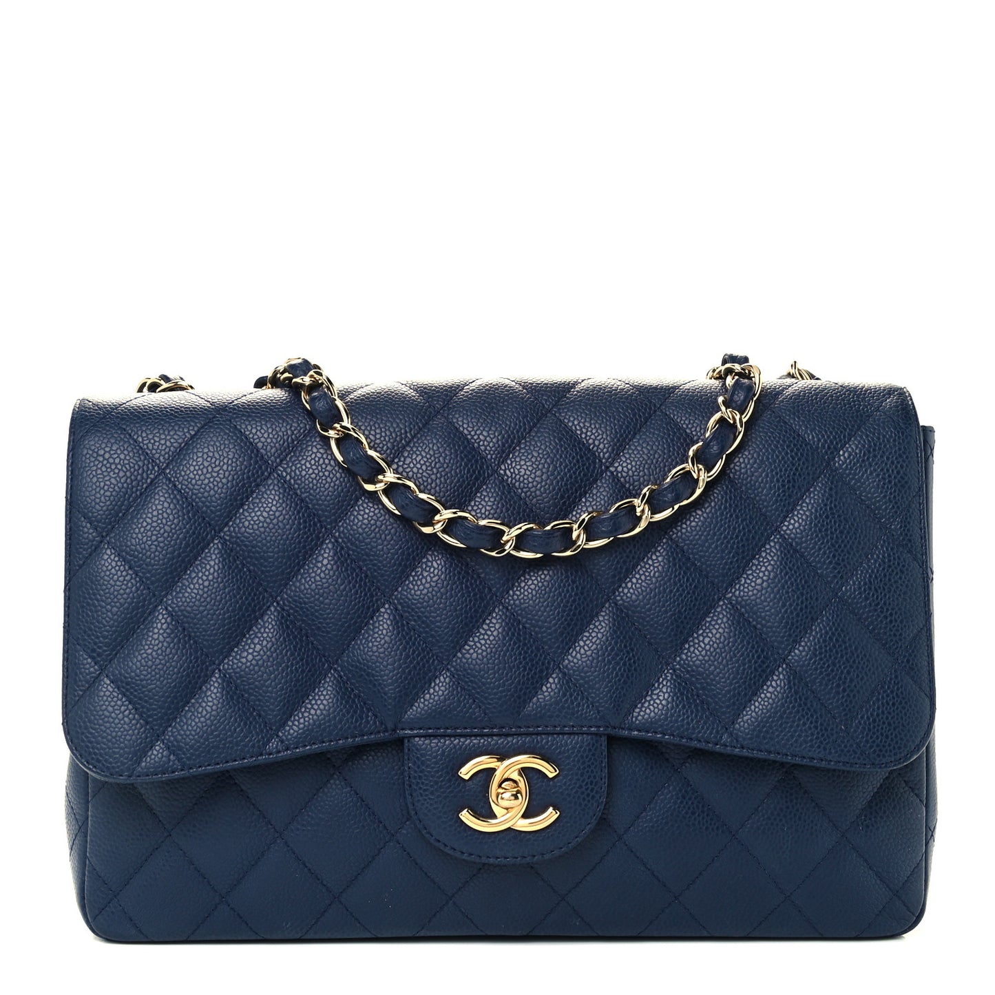 Caviar Quilted Jumbo Single Flap Navy