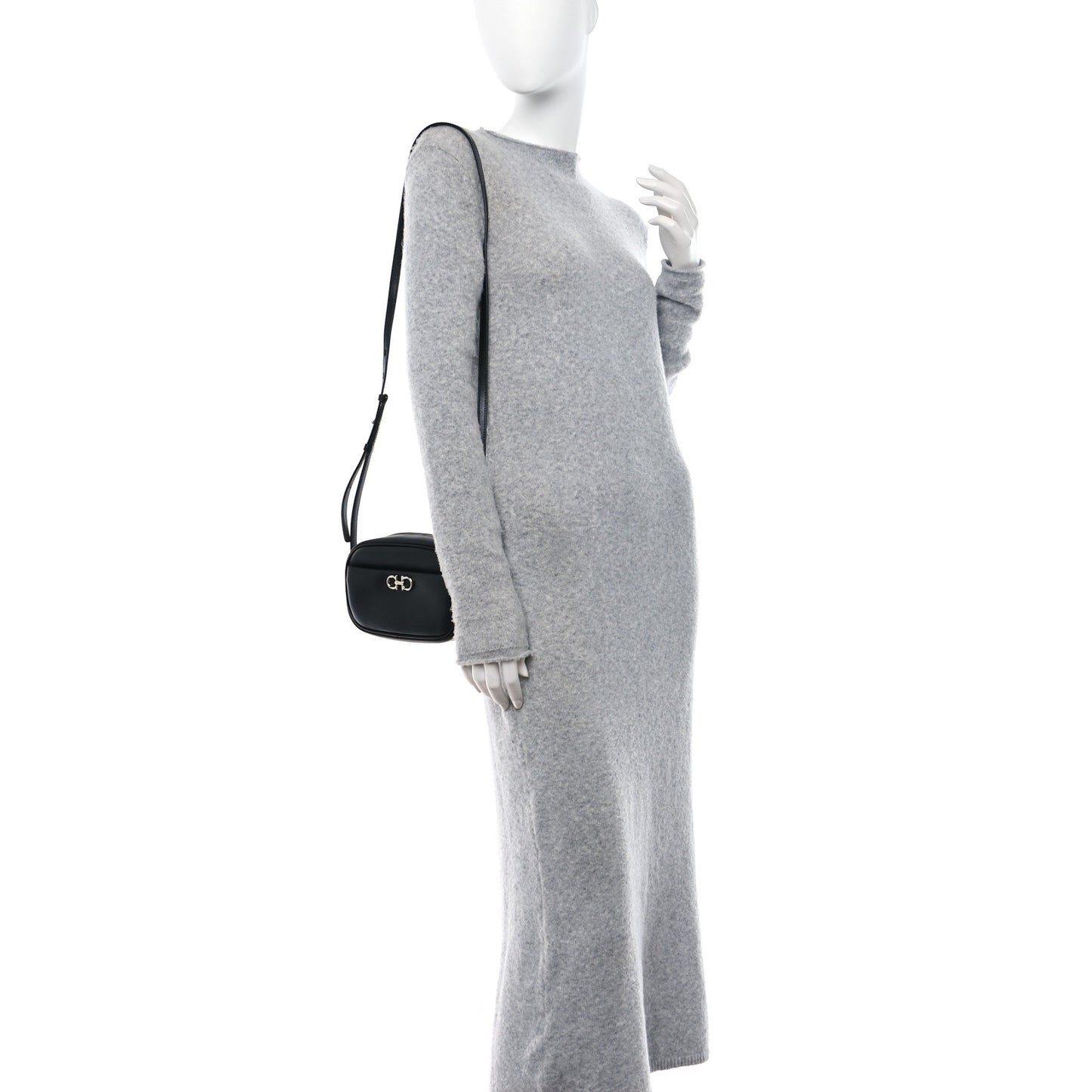 Calfskin Gancini Camera Crossbody Bag Black