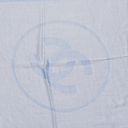 Chanel Cashmere Cotton Silk CC Square Fringe Scarf Light Blue 3 of 4