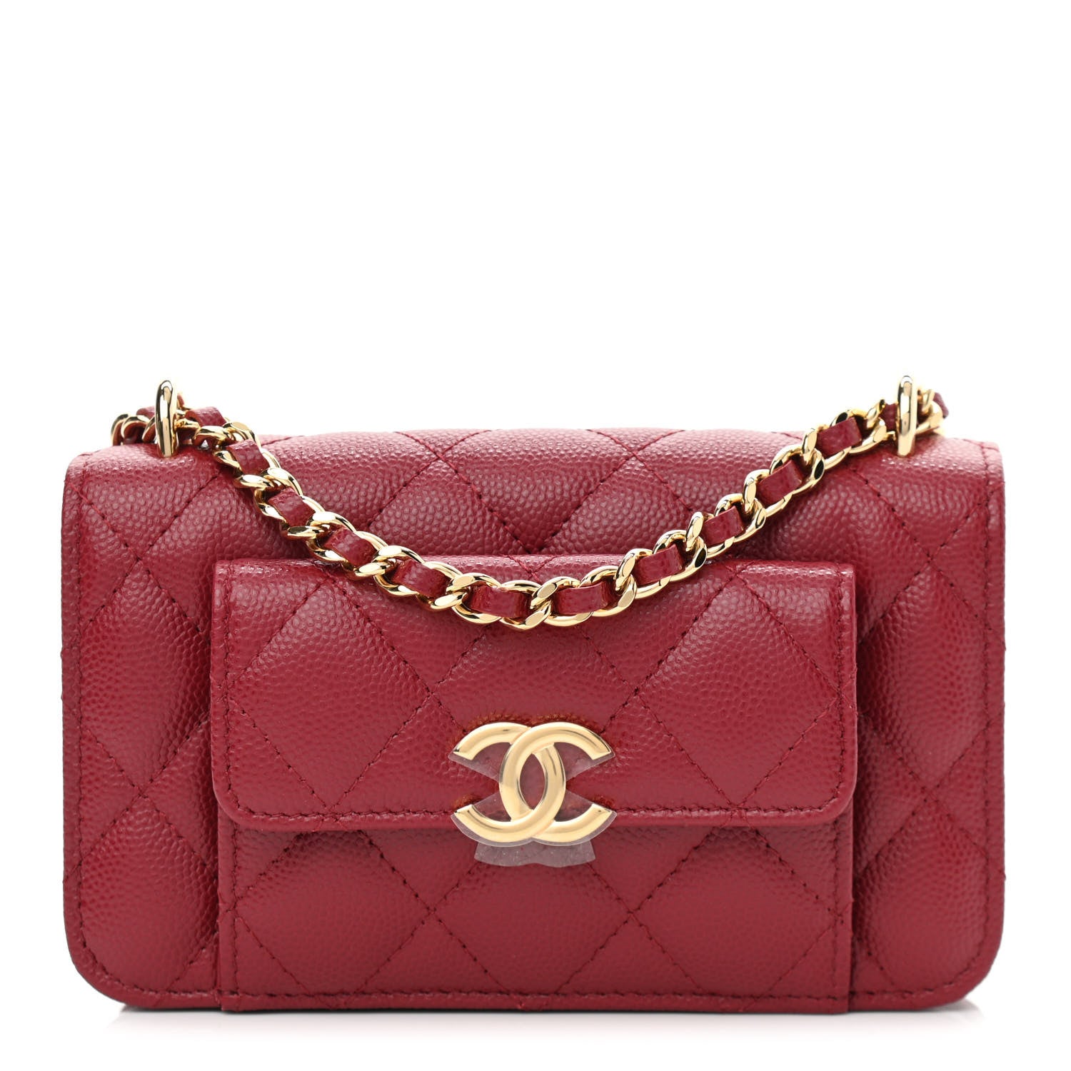 Chanel Caviar Quilted Pocket Twins Clutch With Chain Burgundy 1 of 13