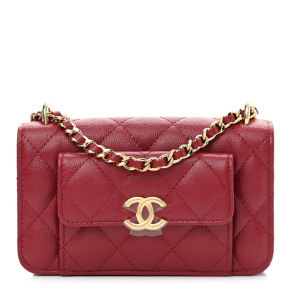 Chanel Caviar Quilted Pocket Twins Clutch With Chain Burgundy 1 of 13