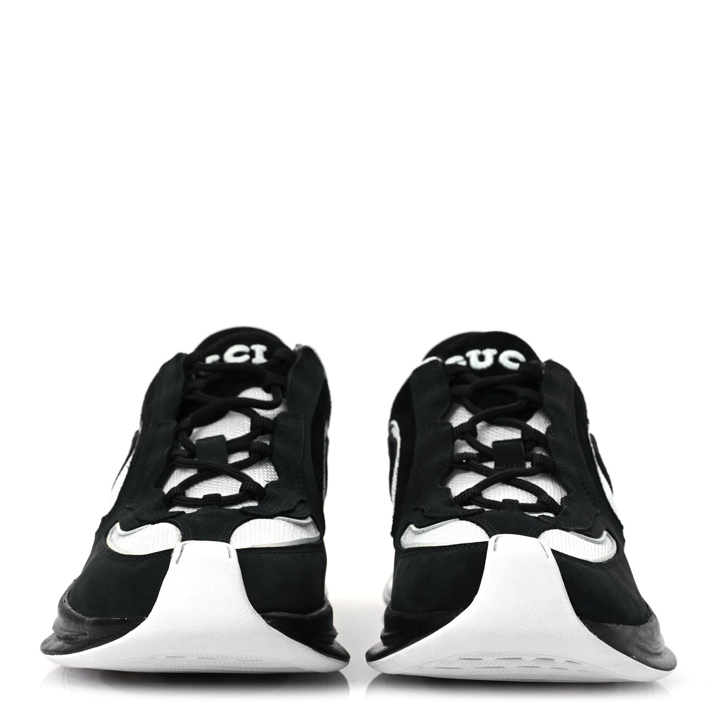 Technical Knit Fabric Suede Calfskin Mens Gucci Run Sneakers 8.5 Black White