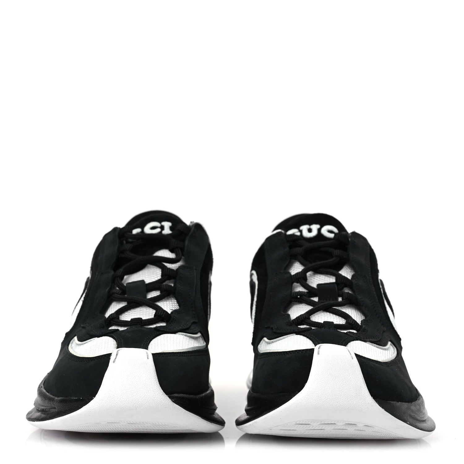 Gucci Technical Knit Fabric Suede Calfskin Mens Gucci Run Sneakers 8.5 Black White 3 of 11