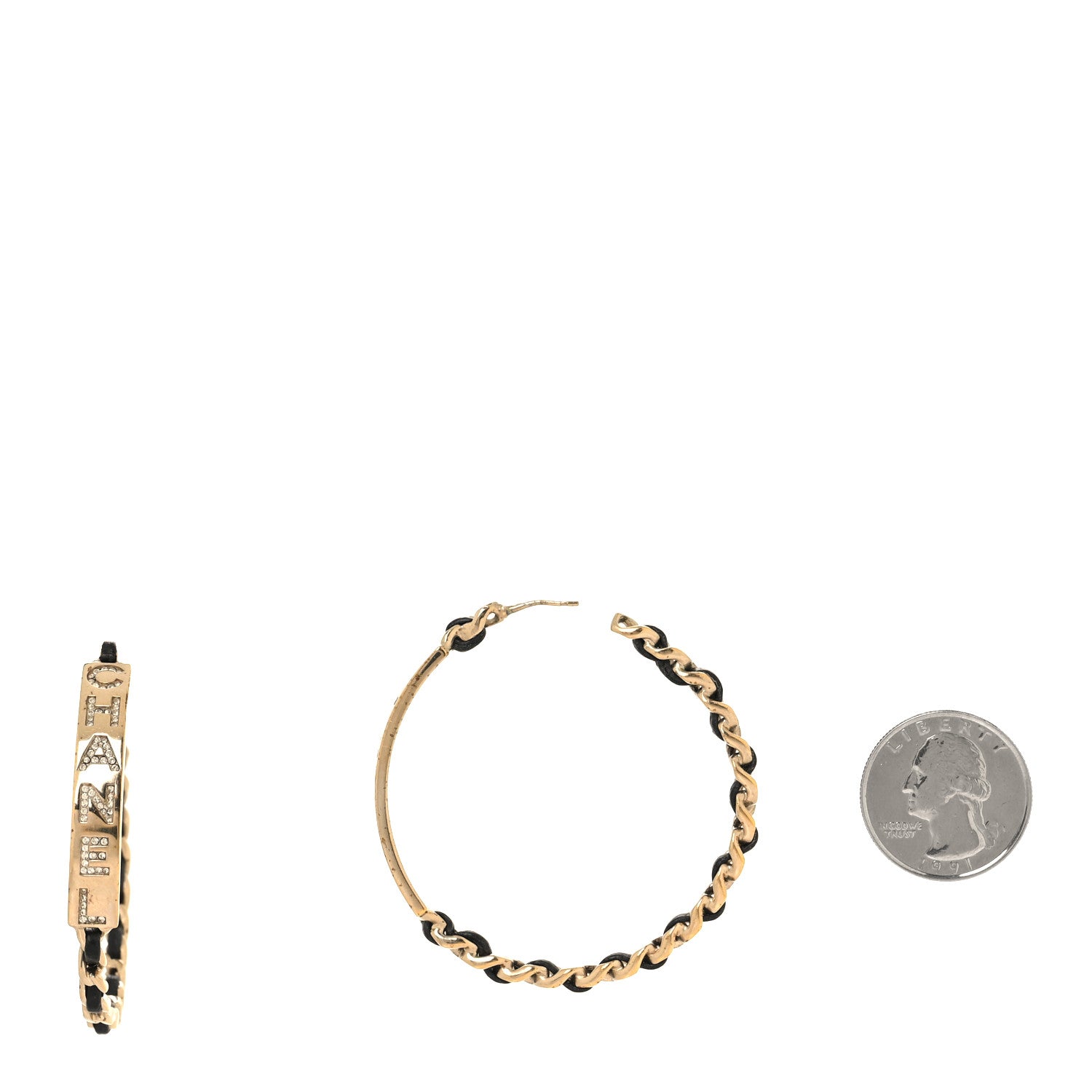 Chanel Metal Lambskin Crystal Sergeant Chanel Hoop Earrings Gold 5 of 8