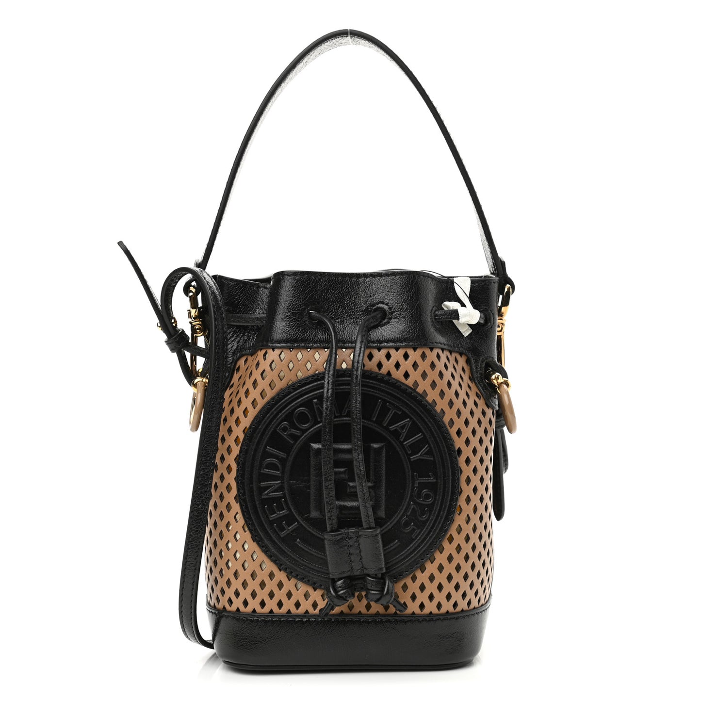 Vitello Liberty Glossy Lambskin F is Fendi Perforated Mini Mon Tresor Bucket Bag Sand Mimosa Black