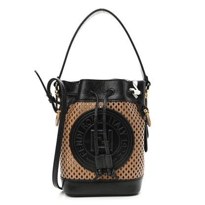 Fendi Vitello Liberty Glossy Lambskin F is Fendi Perforated Mini Mon Tresor Bucket Bag Sand Mimosa Black 1 of 10