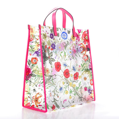 Gucci Calfskin Textured Vinyl Print Flora Tote Fluorescent Fuchsia 4 of 12