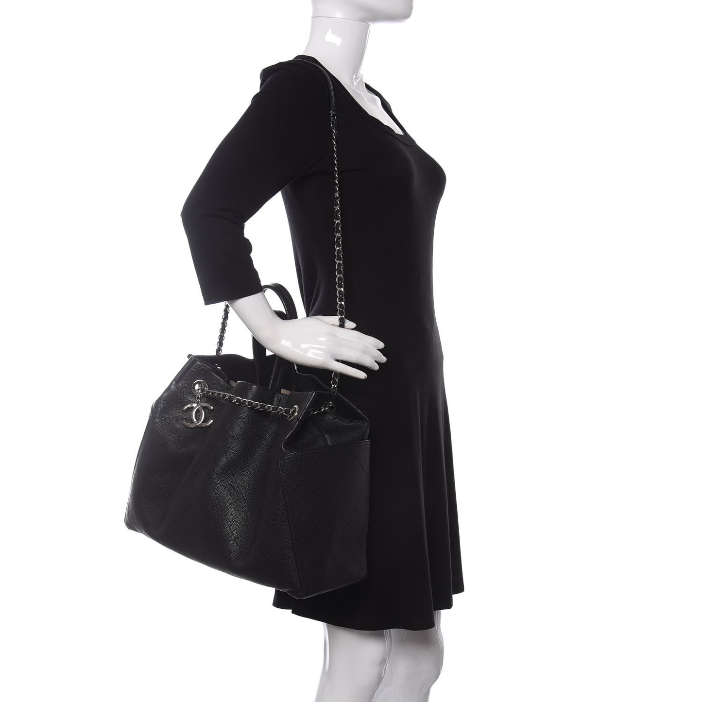 Grained Calfskin CC Pocket Tote Black