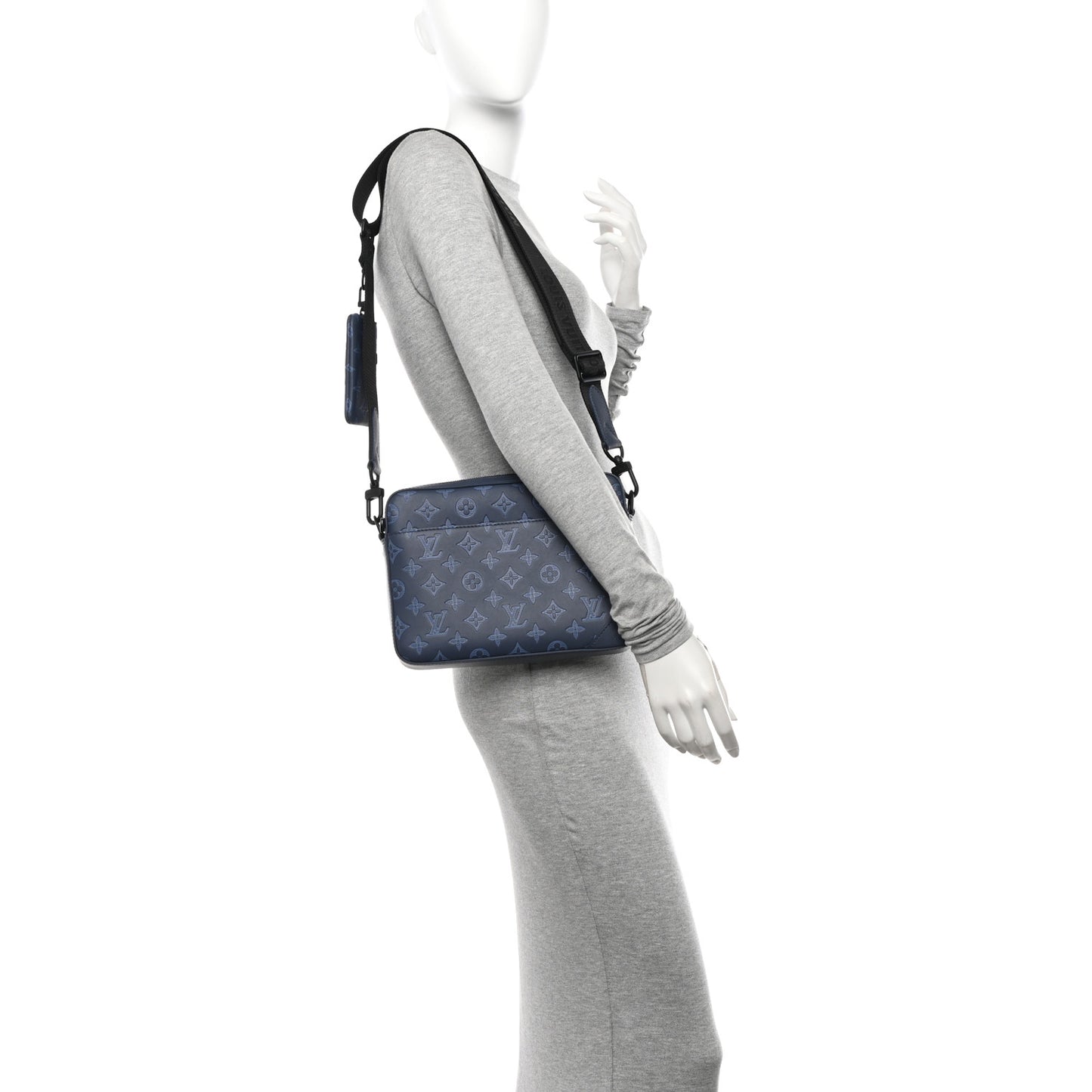 Calfskin Monogram Shadow Duo Messenger Navy Blue