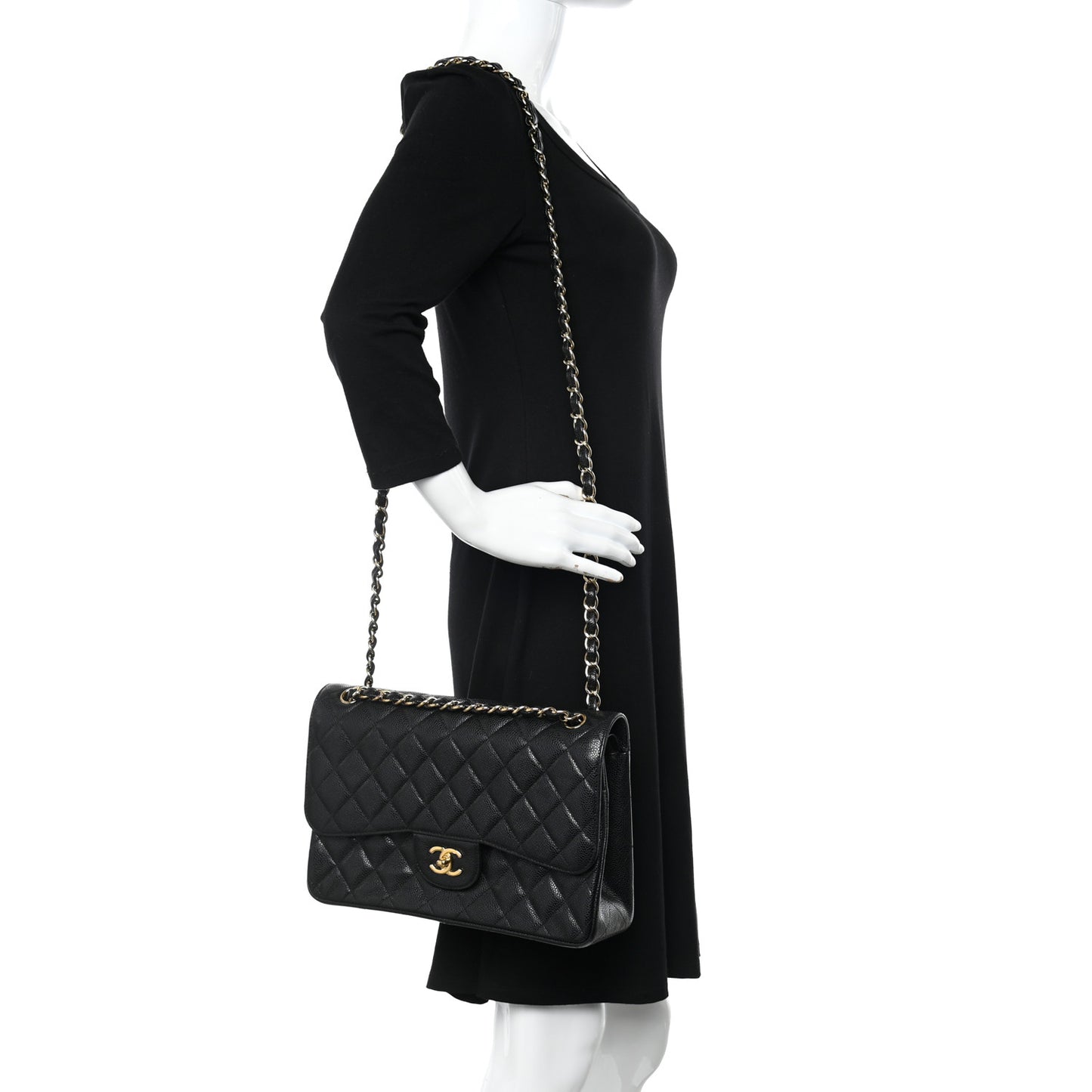 Caviar Quilted Jumbo Double Flap Black