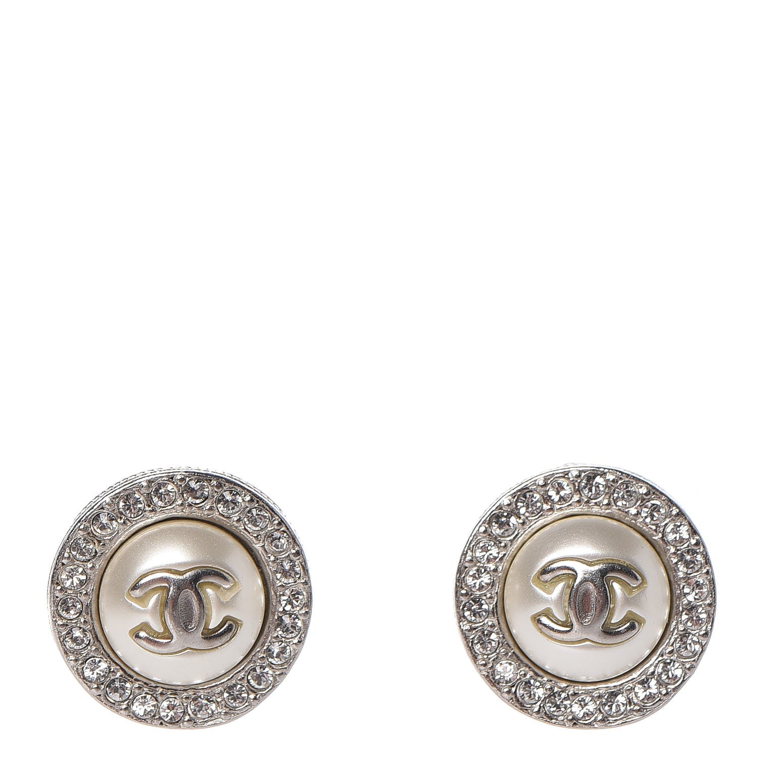 Chanel Pearl Crystal CC Earrings Silver 1 of 5
