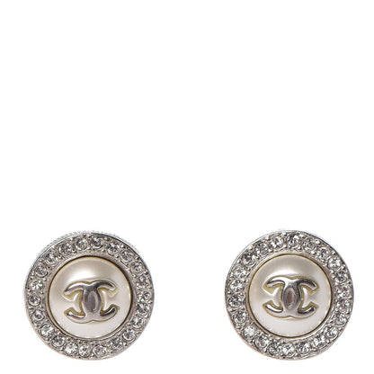 Chanel Pearl Crystal CC Earrings Silver 1 of 5
