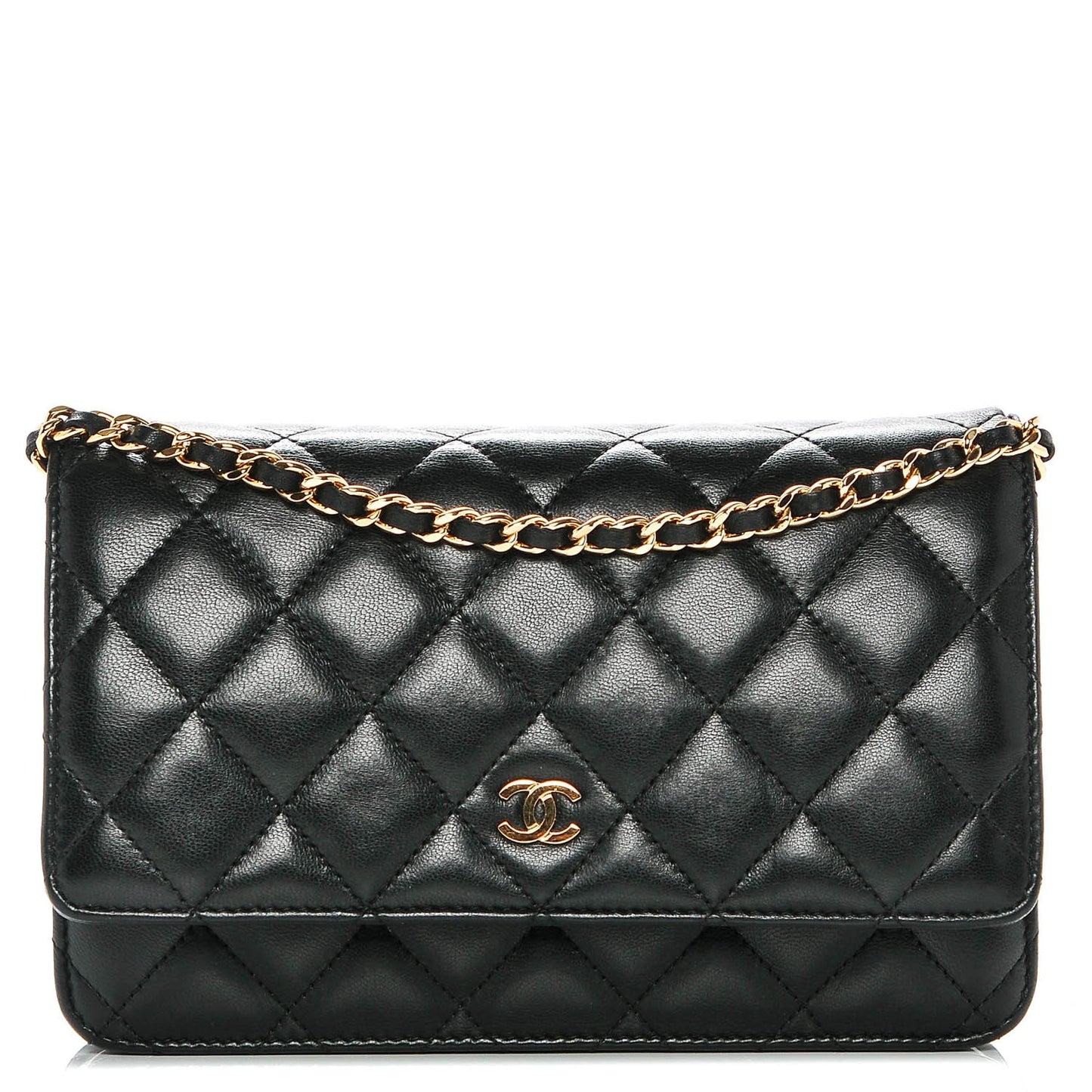 Lambskin Quilted Wallet On Chain WOC Black