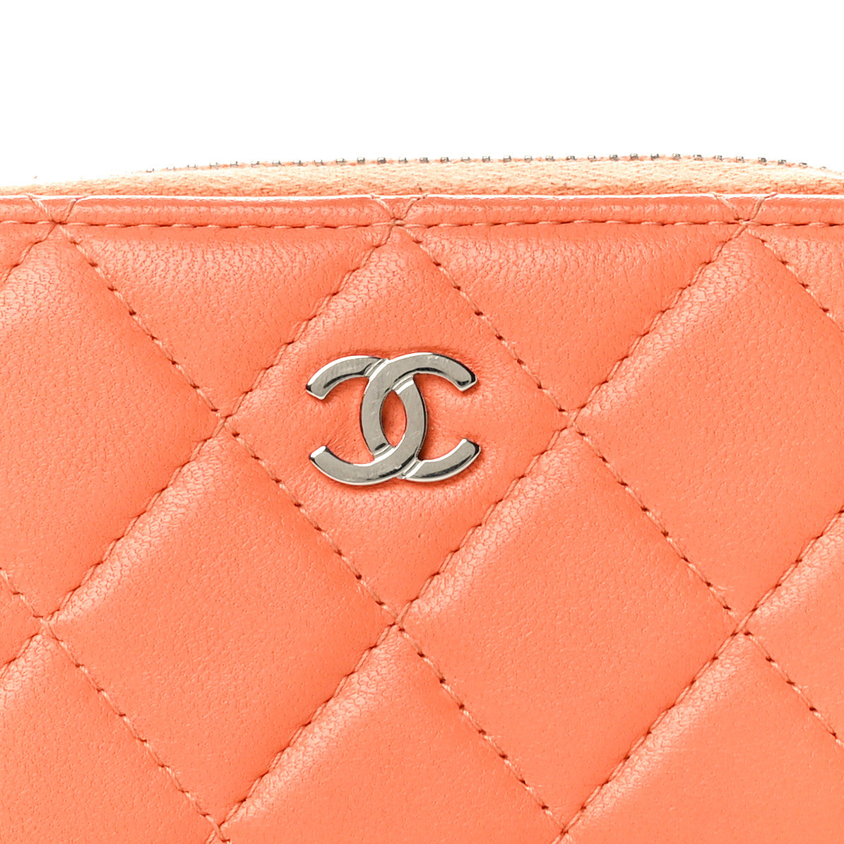 Chanel Lambskin Quilted Zip Around Coin Purse Wallet Coral 8 of 9