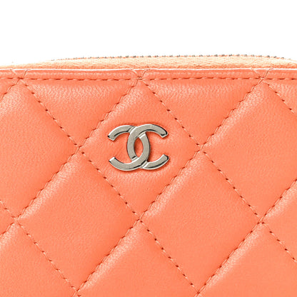 Chanel Lambskin Quilted Zip Around Coin Purse Wallet Coral 8 of 9