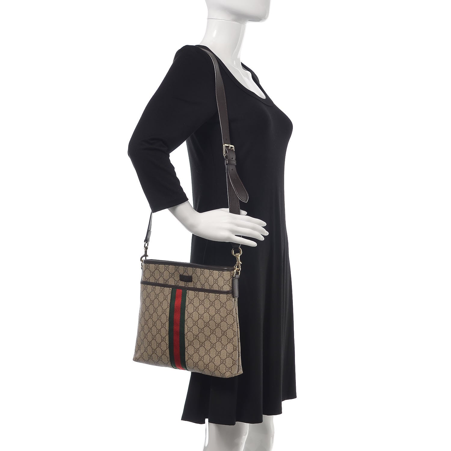 Gucci GG Supreme Monogram Web Flat Messenger Bag Dark Brown 2 of 13