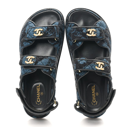 Chanel Denim Velcro Dad Sandals 36.5 Dark Grey Blue Black 2 of 9