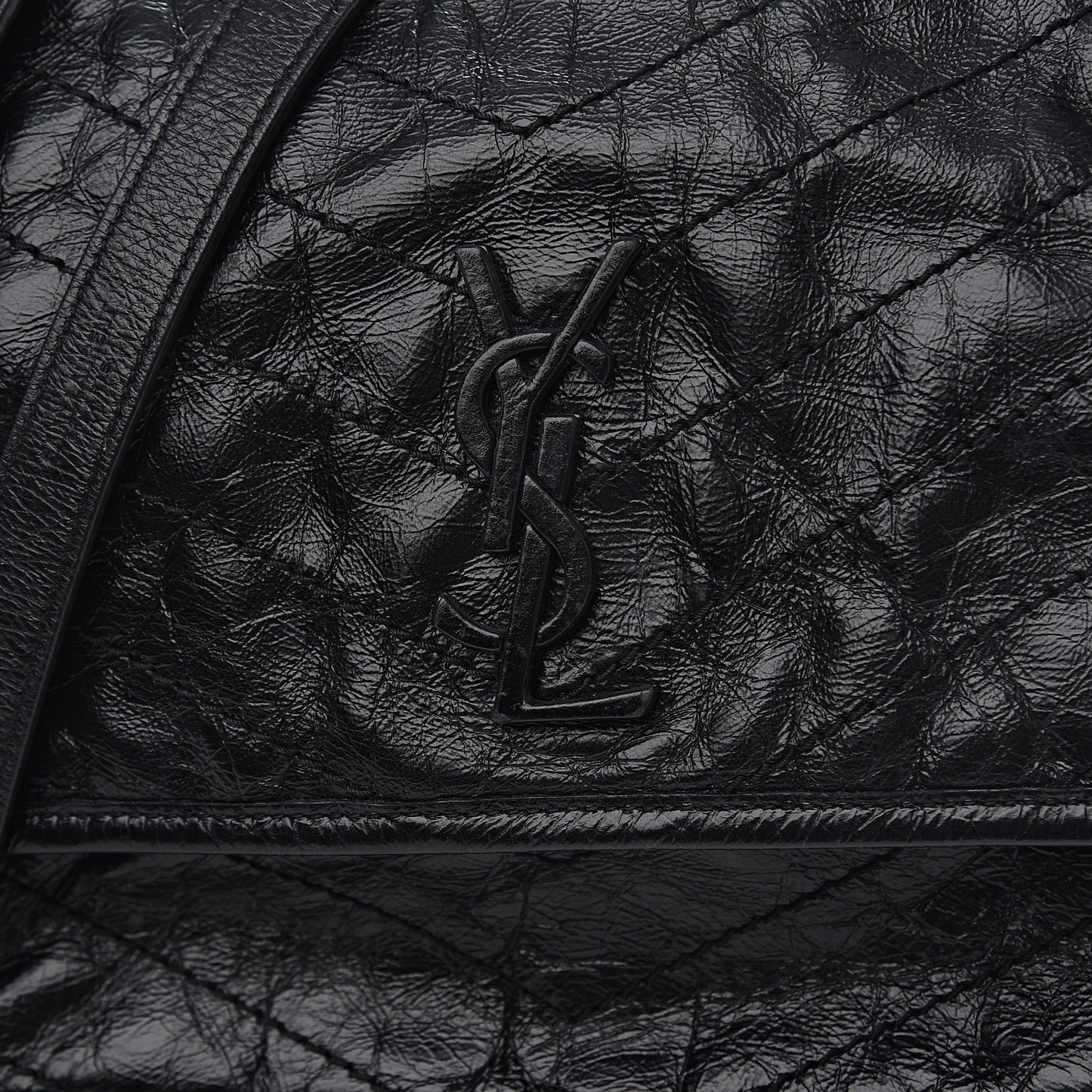Crinkled Calfskin Matelasse Monogram Medium Niki Chain Satchel Black