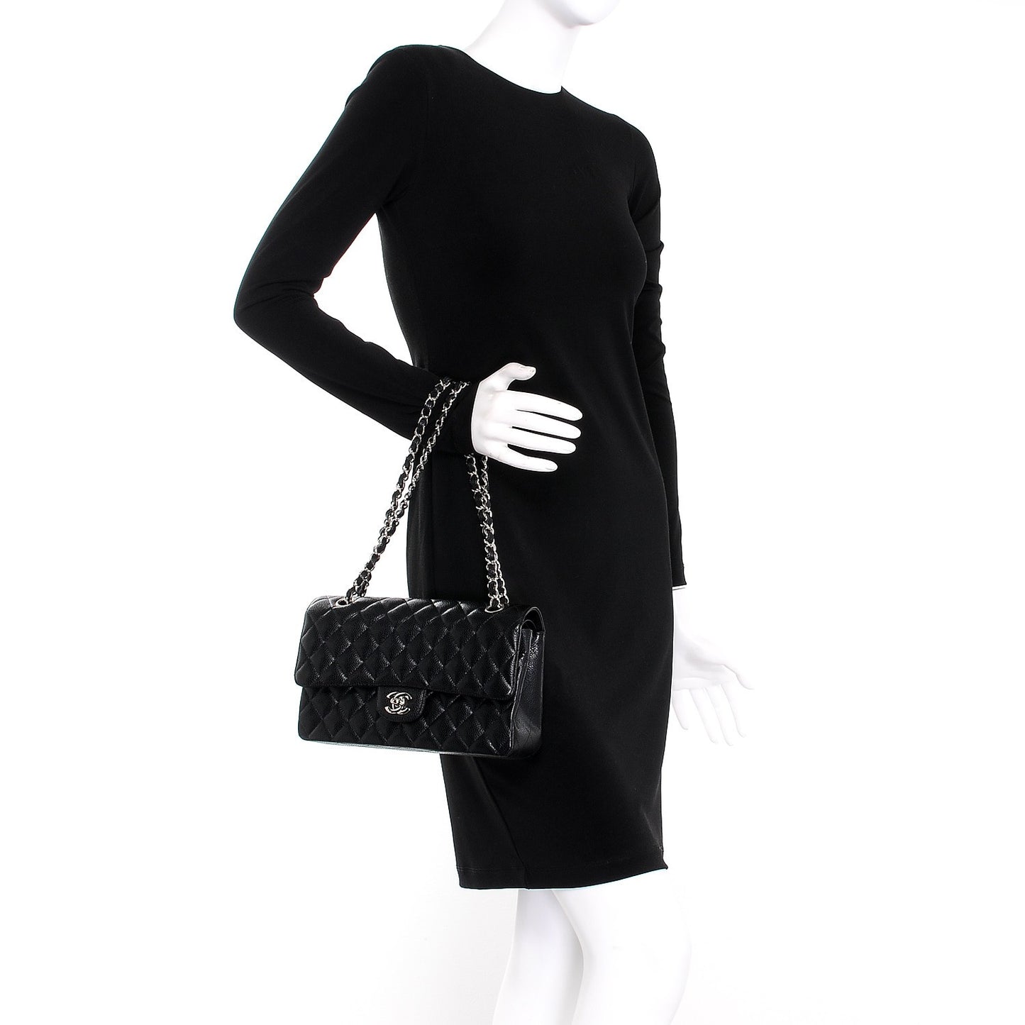 Caviar Quilted Medium Double Flap Black
