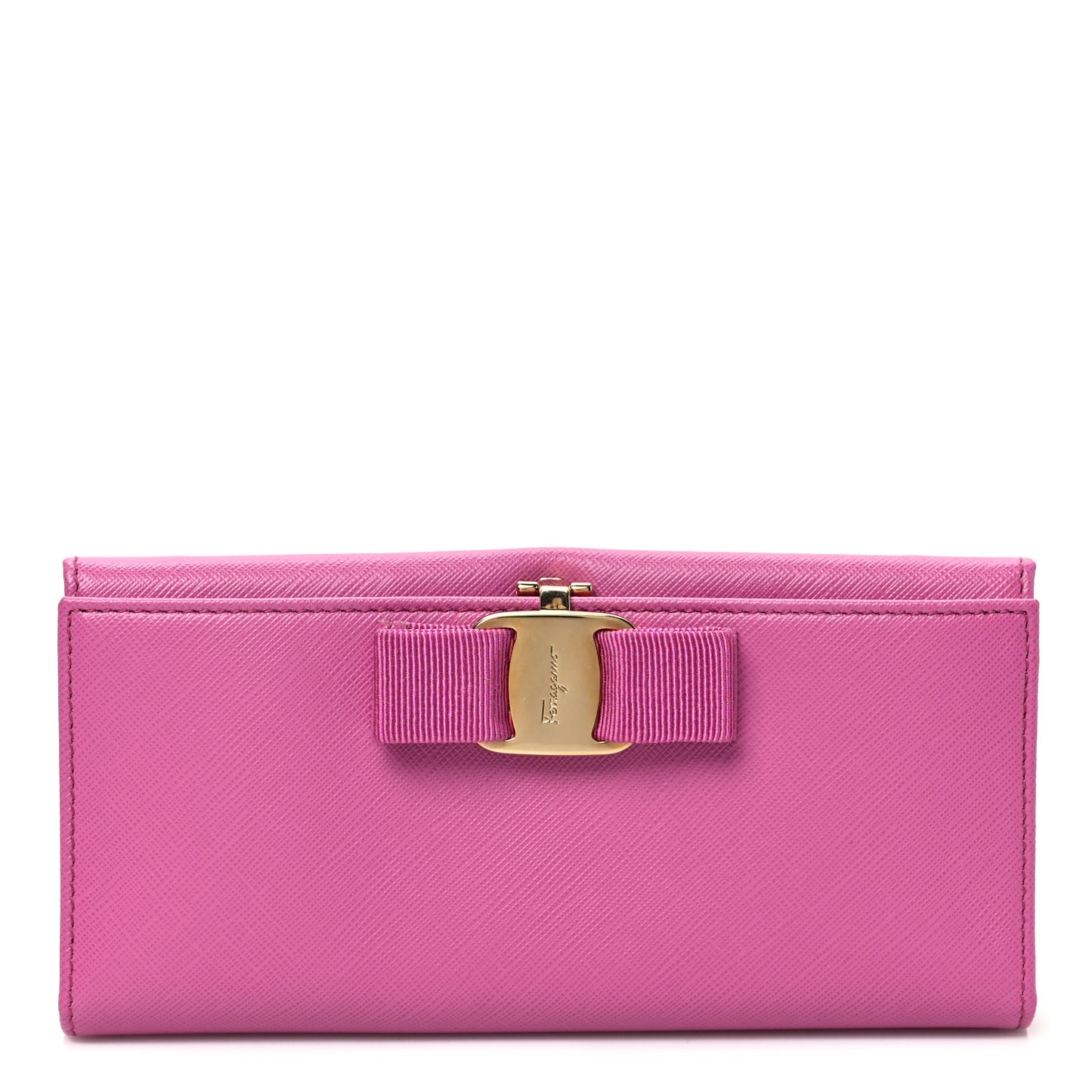 Printed Calfskin Vara Bow Continental Wallet Fuchsia