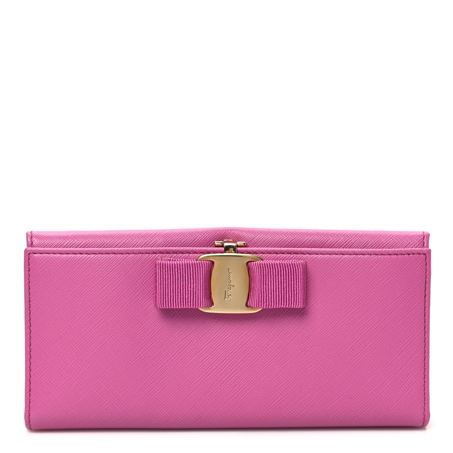 Salvatore Ferragamo Printed Calfskin Vara Bow Continental Wallet Fuchsia 1 of 6