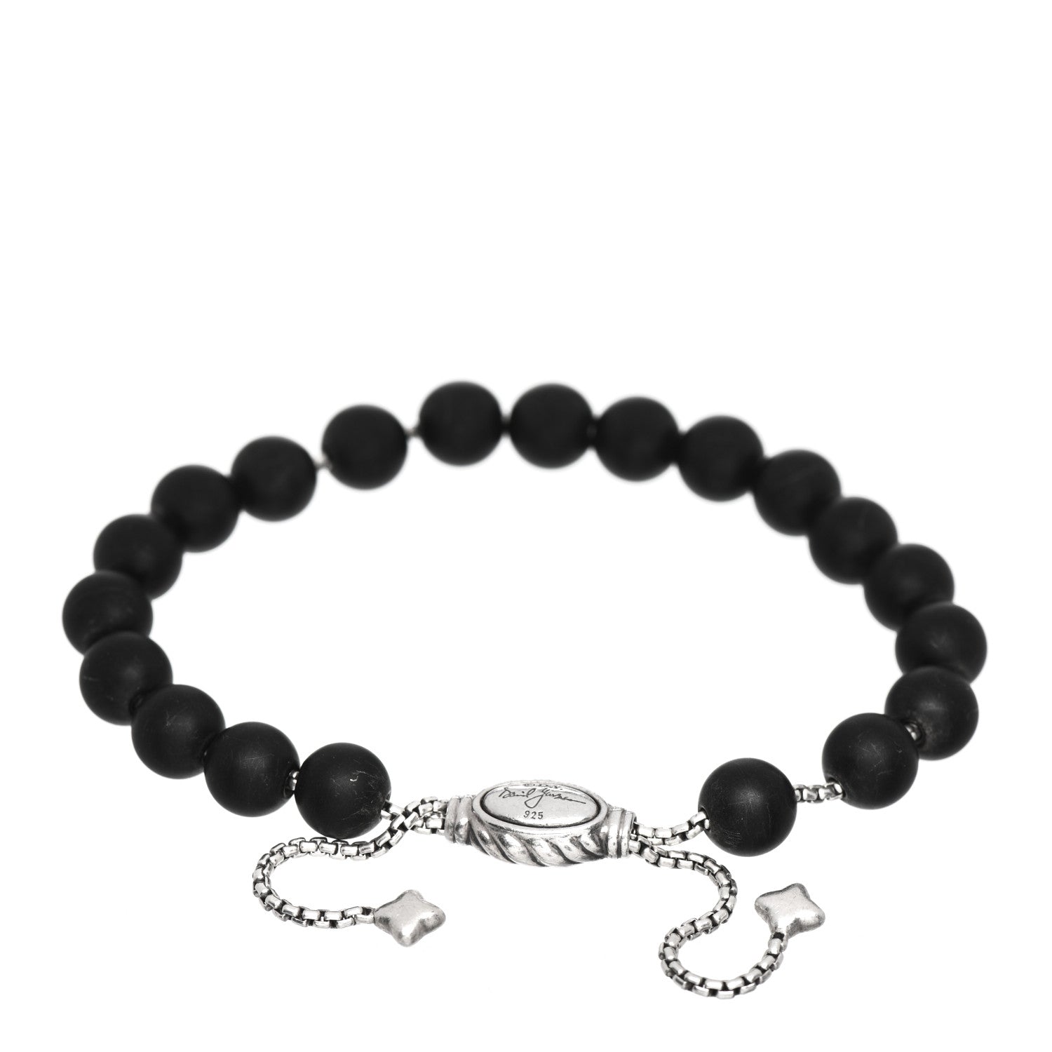 David Yurman Sterling Silver Black Onyx 8mm Spiritual Beads Adjustable Bracelet 3 of 4