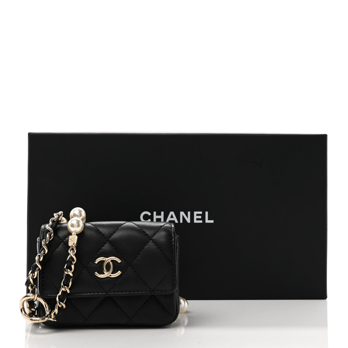 Chanel Lambskin Quilted Pearl Chain Belt Bag Black 11 of 11