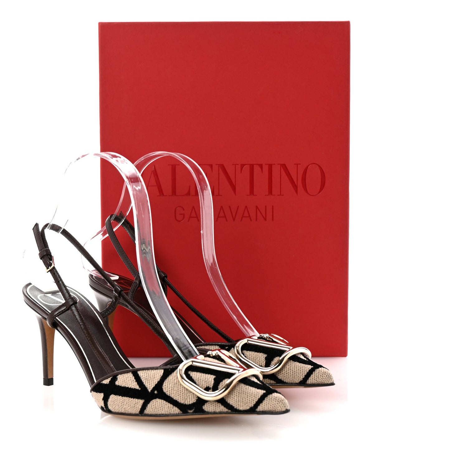 Toile Iconographe Vlogo Slingback 80mm Pumps 35.5 Naturale Black Fondant