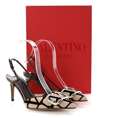 Valentino Garavani Toile Iconographe Vlogo Slingback 80mm Pumps 35.5 Naturale Black Fondant 10 of 10
