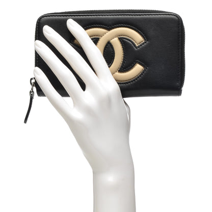 Chanel Lambskin Small CC Zip Around Wallet Black Beige 2 of 8
