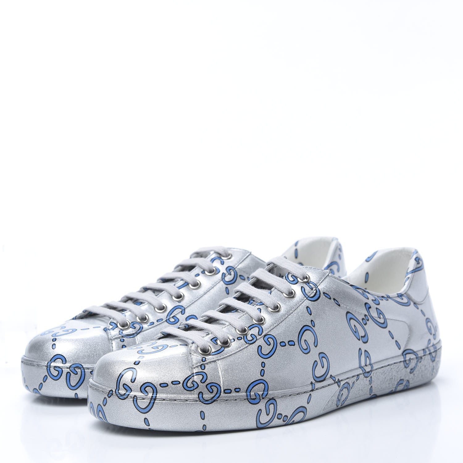 Gucci Miro Rubber Wax GucciGhost Print Mens New Ace Sneakers 8.5 Silver 3 of 9