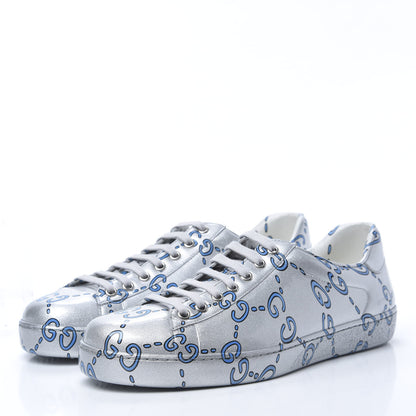 Gucci Miro Rubber Wax GucciGhost Print Mens New Ace Sneakers 8.5 Silver 3 of 9