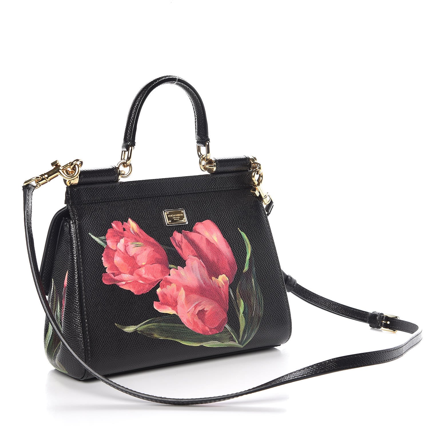 Dolce & Gabbana Dauphine Tulip Print Small Miss Sicily Satchel Black 3 of 7