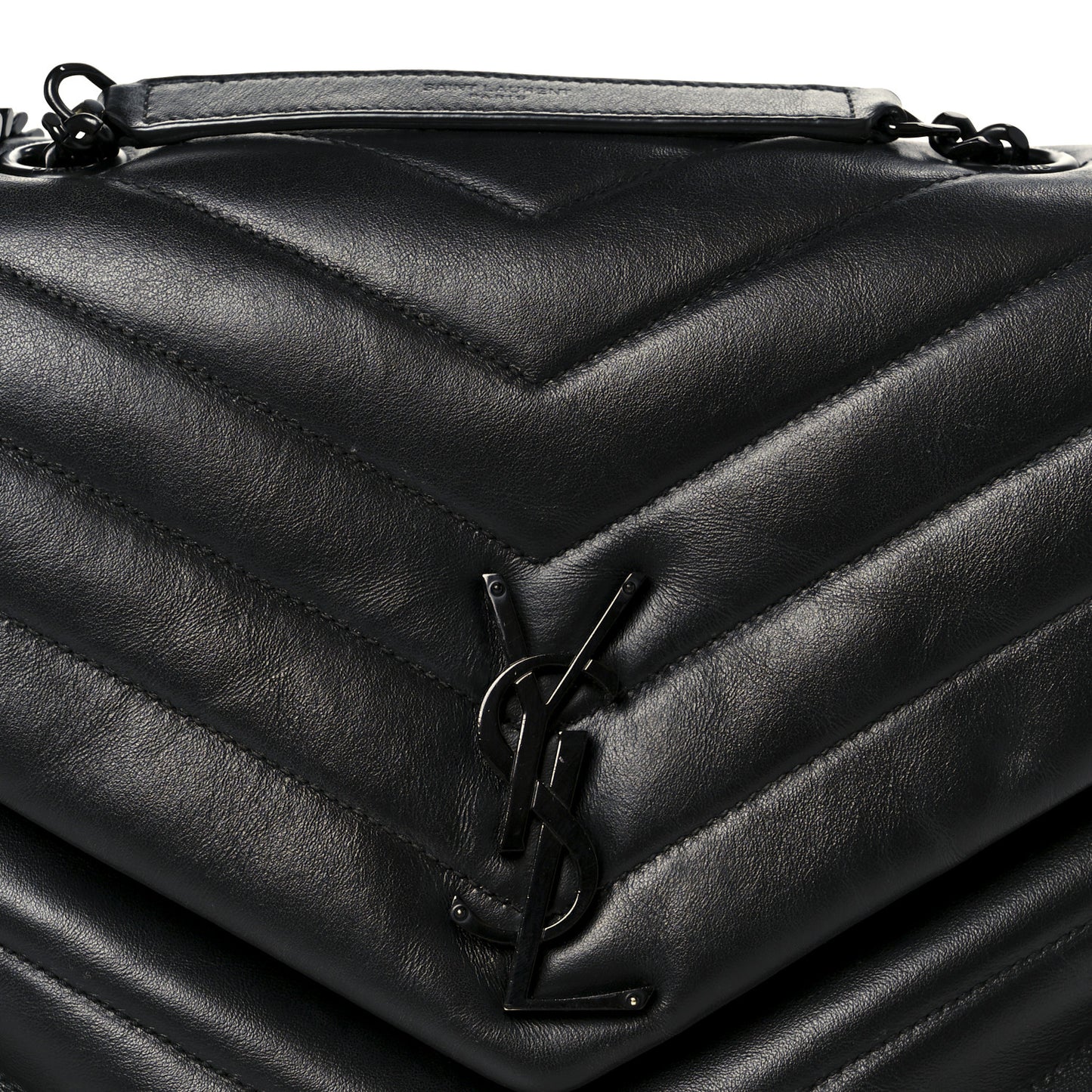 Calfskin Y Quilted Monogram Monochrome Medium Loulou Chain Satchel Black