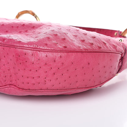 Gucci Ostrich Bamboo Ring Half Moon Hobo Pink 10 of 11
